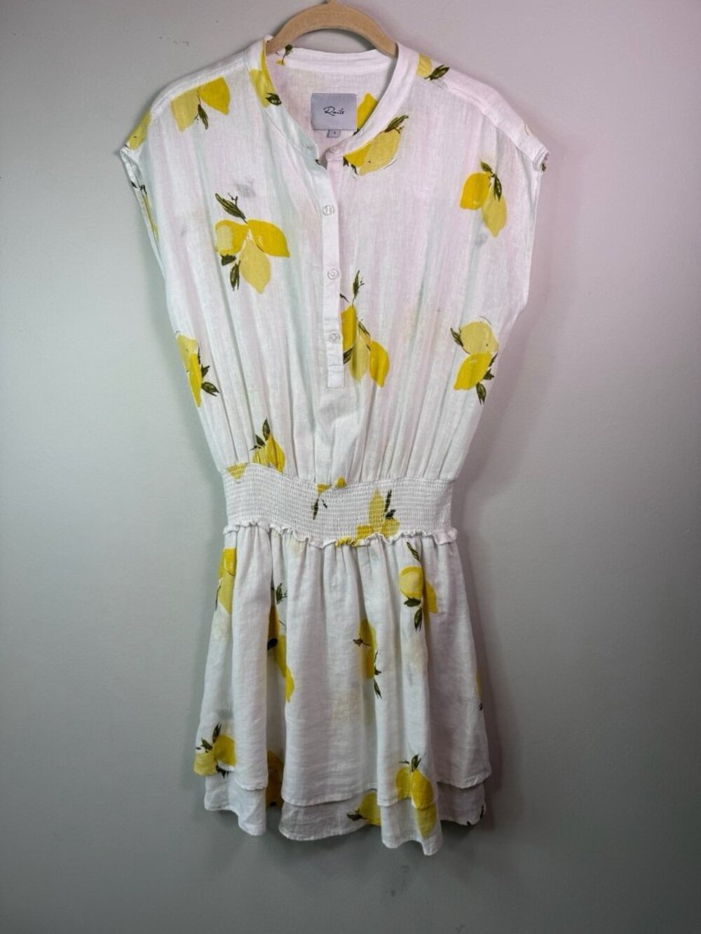 Rails Madison Lemon Print Dress White Yellow Angelina Citronade Linen Blend S